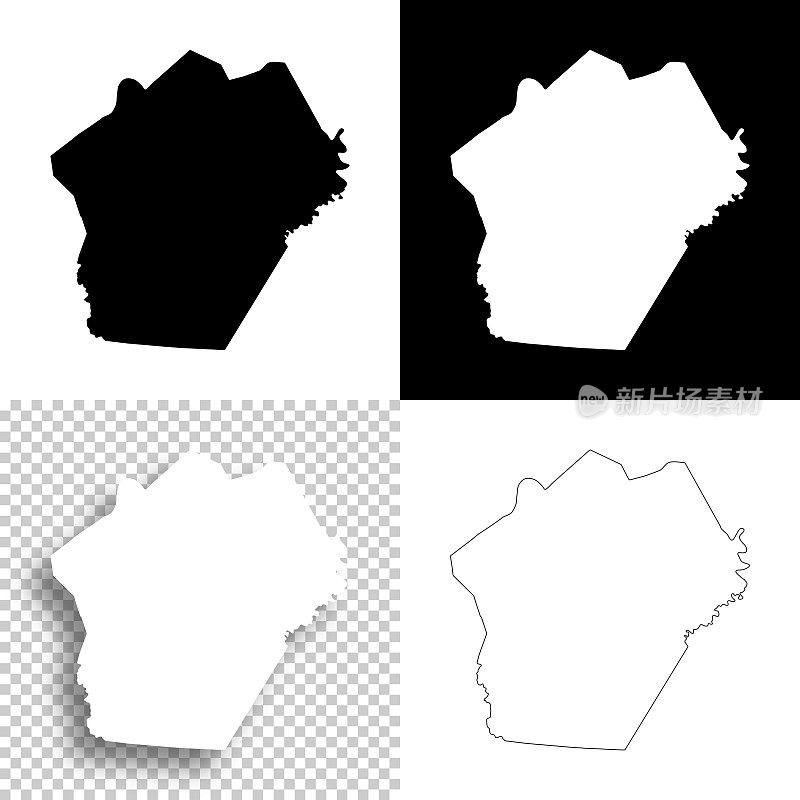 韦恩县，肯塔基州。设计地图。空白，白色和黑色背景