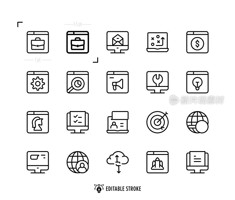 在线业务线图标集。可编辑的中风。像素完美。