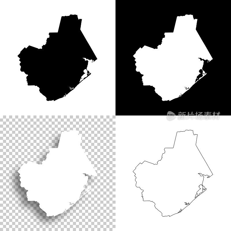 德克萨斯州布拉索里亚县。设计地图。空白，白色和黑色背景