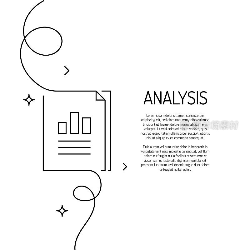 连续线绘制分析图标。手绘符号矢量插图。