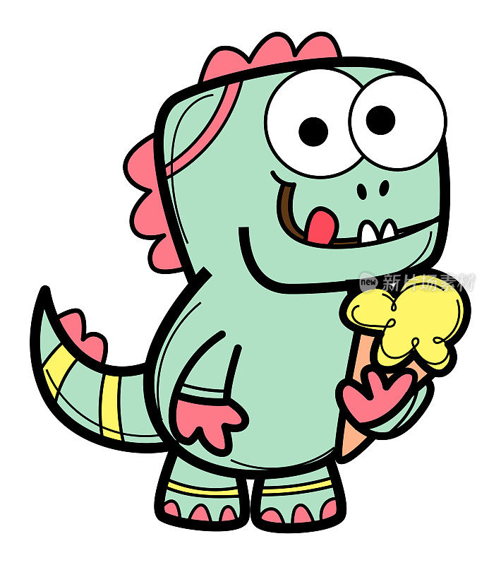 有趣的恐龙拿着冰淇淋的卡通插图