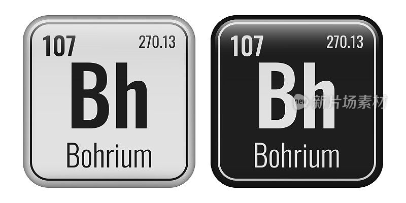 Bohrium象征。元素周期表中的化学元素。矢量插图隔离在白色背景上。玻璃的迹象。