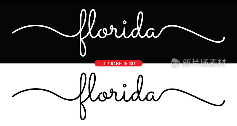 佛罗里达。黑白背景的美国城市名称。矢量股票插图