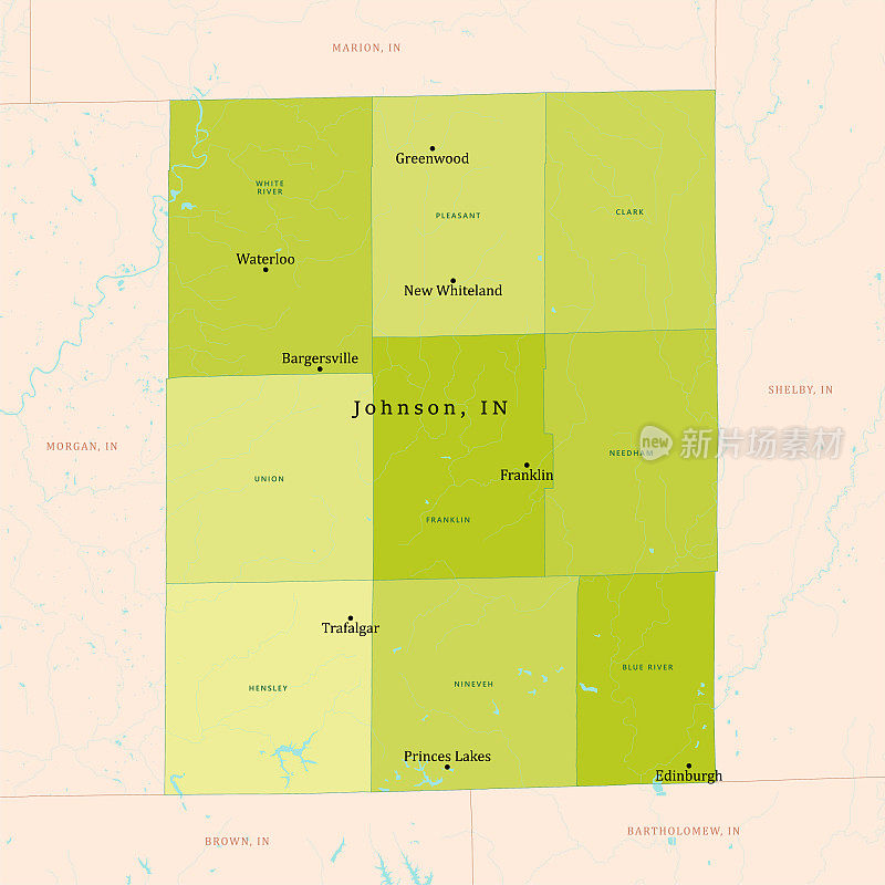 在约翰逊县矢量地图绿色