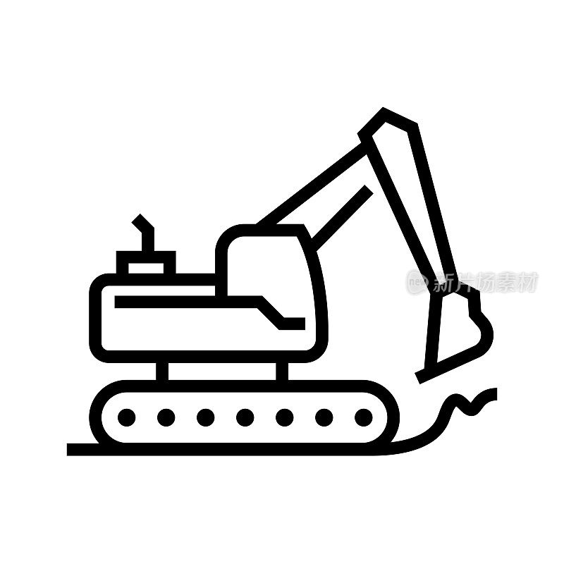 挖掘机线路图标。建筑和采矿用重型机械。