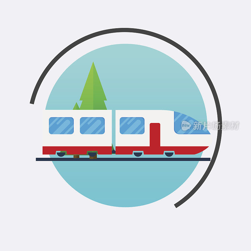 现代火车图标。矢量旅行的概念背景。平面设计