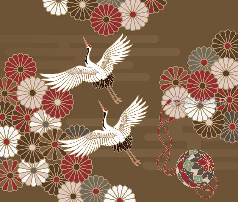 鹤和菊花日本传统图案
