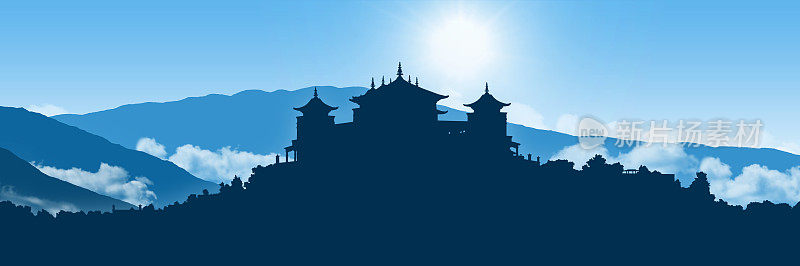 喜马拉雅山中的西藏寺院景观