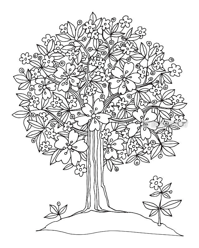手绘树与花