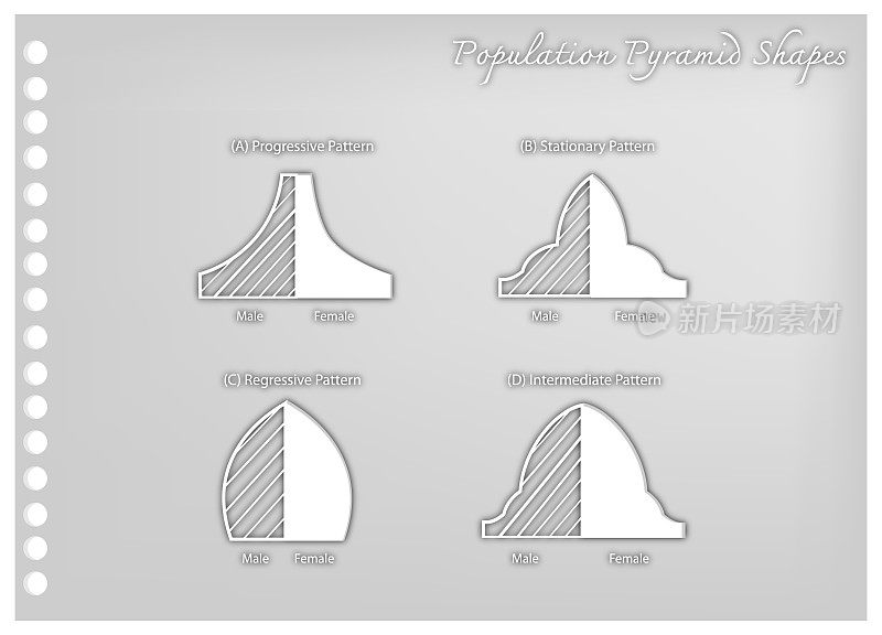 四种人口金字塔的纸艺术