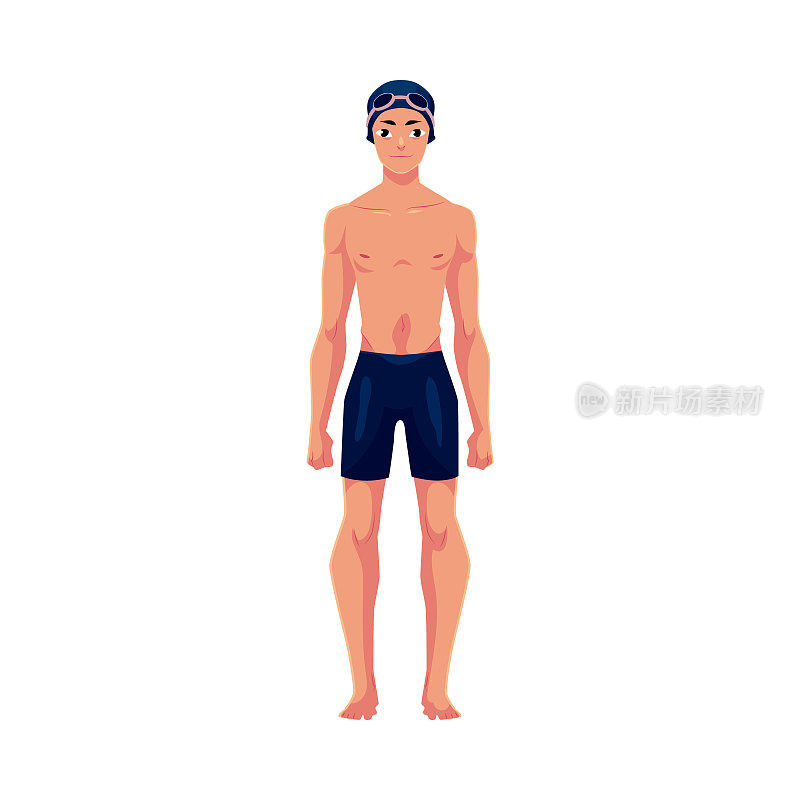 英俊的年轻人，穿着泳衣，戴着泳帽和护目镜的游泳运动员