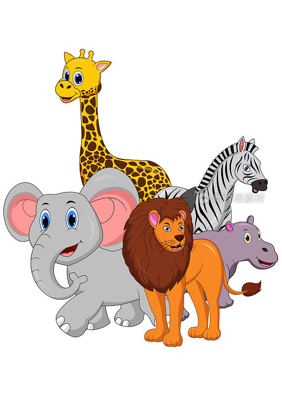 Safari动物卡通孤立的白色背景