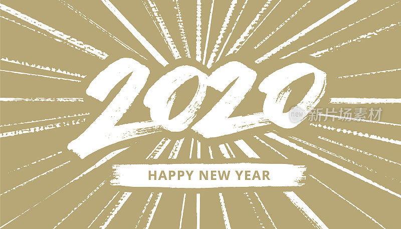 手绘的2020年新年贺卡和烟花