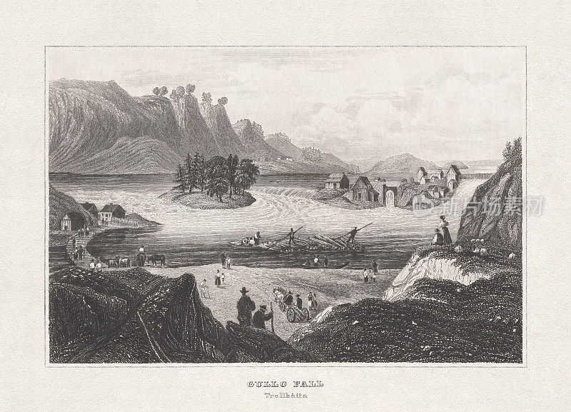 古洛瀑布(Trollh?ttan Falls)，瑞典，钢版画，1857年出版