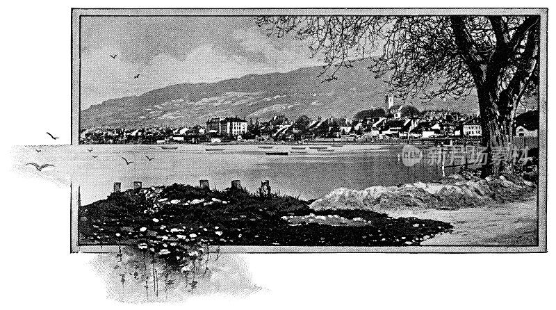 位于瑞士沃坎顿的日内瓦湖上的韦威镇――19世纪