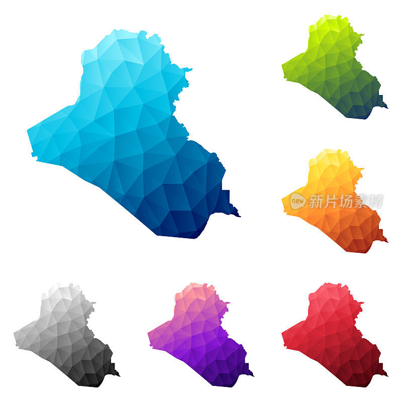 伊拉克地图在低多边形风格-彩色多边形几何设计