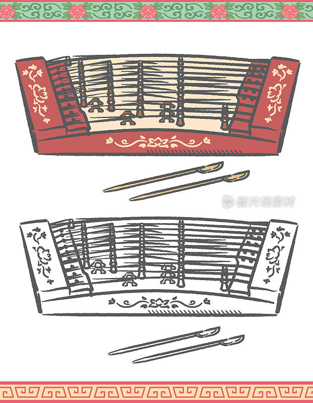 中国传统乐器扬琴矢量图。