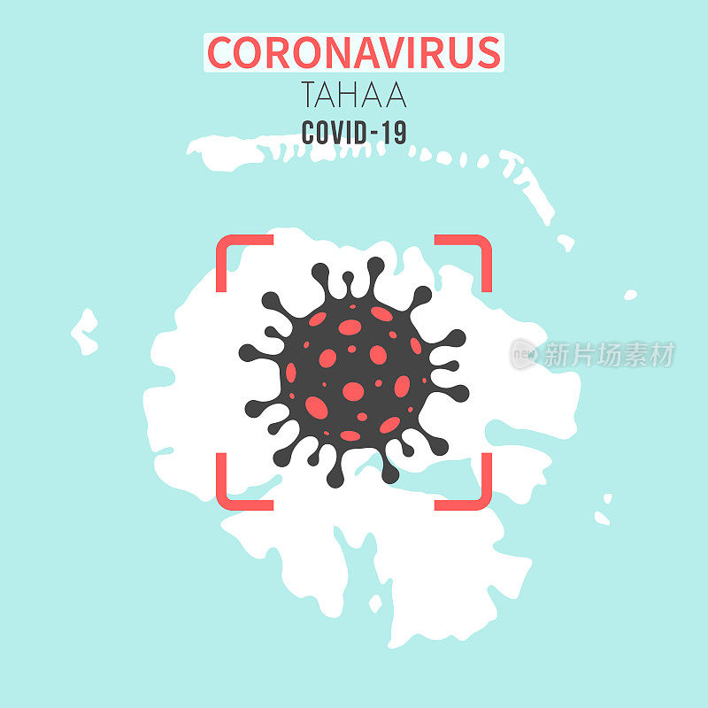Tahaa地图，红色取景器中有冠状病毒细胞(COVID-19)
