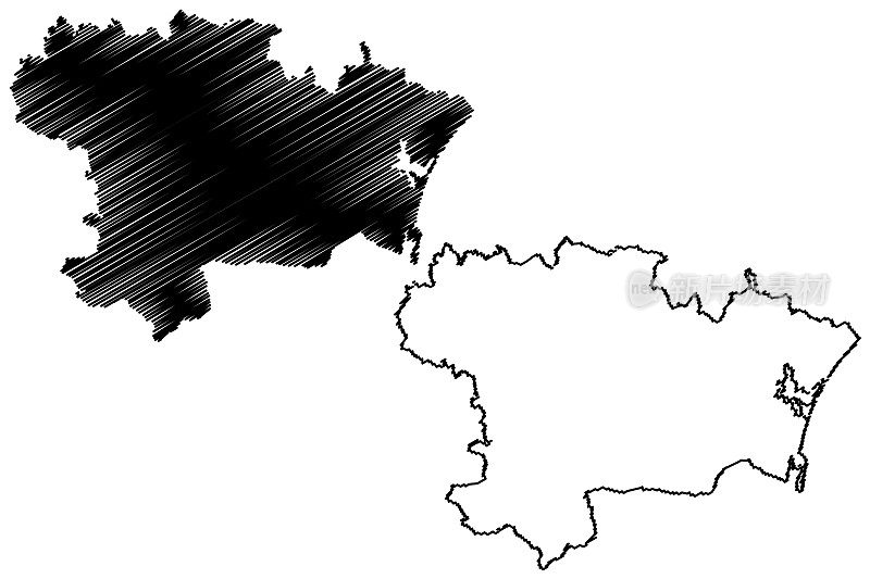 奥德司(法国、法兰西共和国、奥西塔尼亚或奥西塔尼亚地区)地图矢量插图，奥德司地图草稿