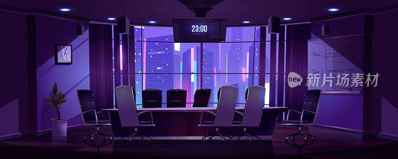夜间商务会议的会议室