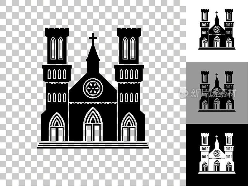 教堂建筑图标在棋盘透明的背景