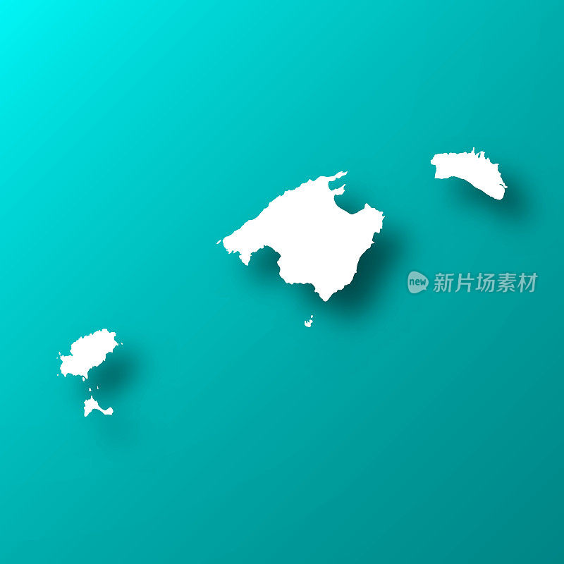 巴利阿里群岛地图上的蓝绿色背景与阴影
