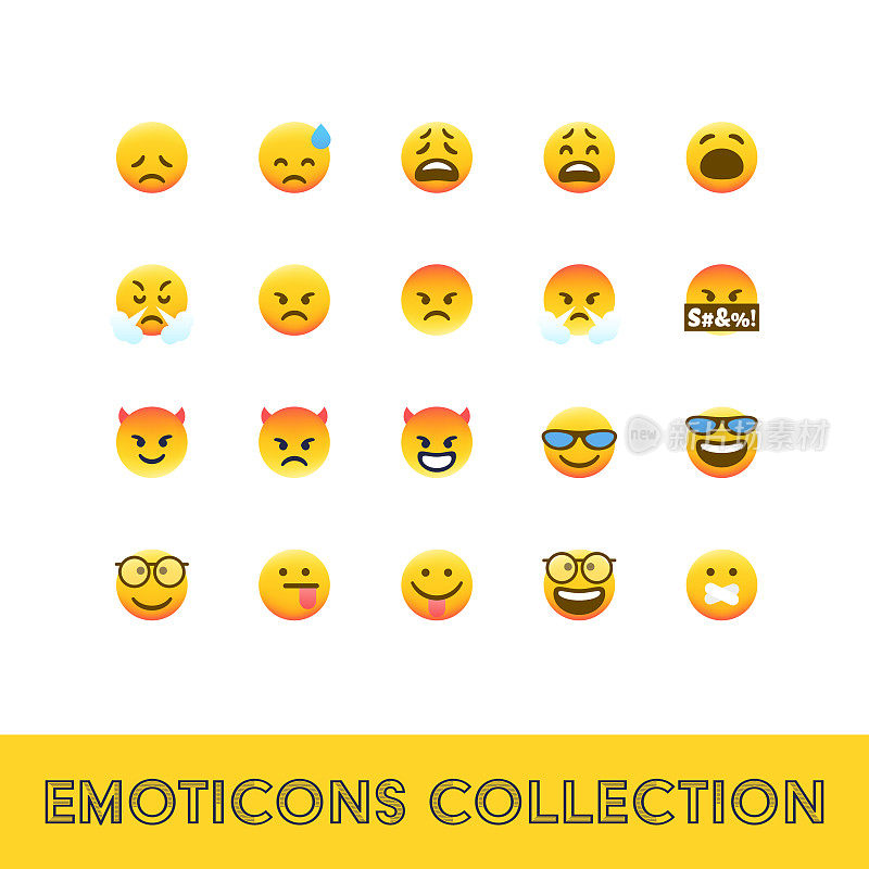 emoticon平面设计集合颜色渐变