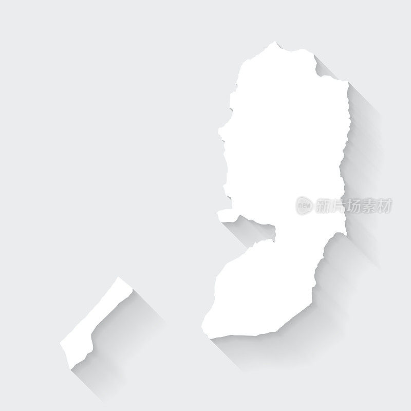 巴勒斯坦领土地图与空白背景的长阴影-平面设计