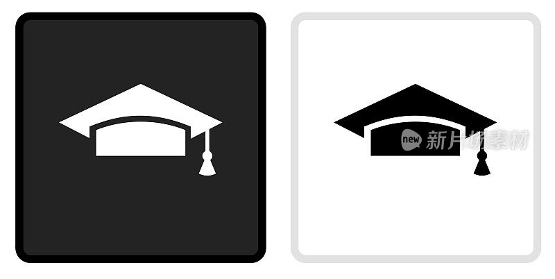 毕业帽图标上的黑色按钮与白色翻转