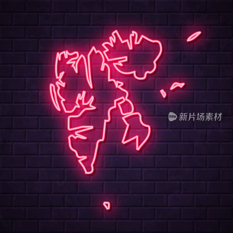 斯瓦尔巴特群岛地图-砖墙背景上的发光霓虹灯