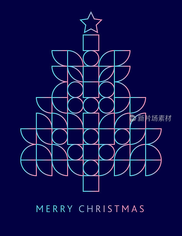 圣诞快乐马赛克风格贺卡梯度设计模板与几何形状