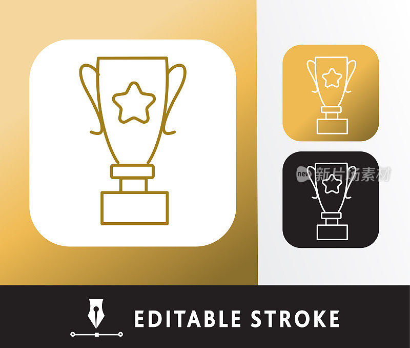 奖项奖杯和获奖主题细线图标设置可编辑的笔触