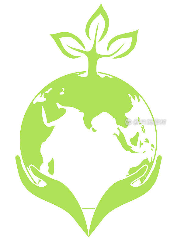 让我们拯救地球。手保护地球免受外界环境的伤害。向量,卡通插图。向量。