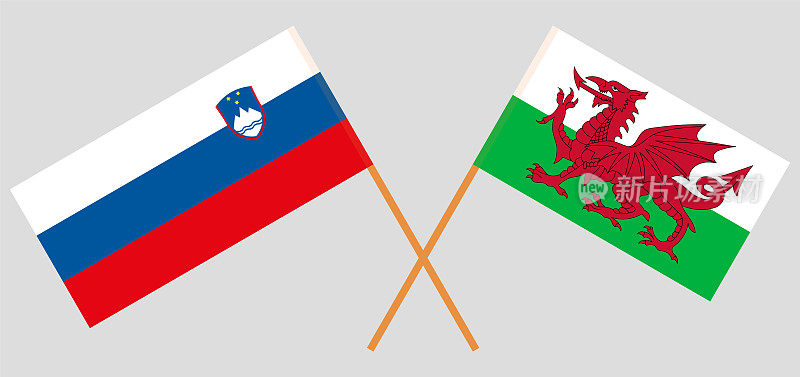 斯洛文尼亚和威尔士的交叉旗帜。官方色彩。正确的比例