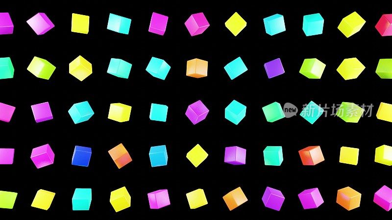 三维抽象简单的几何背景与多色立方体。多维数据集上飞机。创意简单的运动设计背景与3d对象。三维渲染