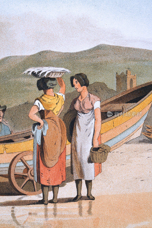 约克郡菲利的渔民妻子和海滩，19世纪早期的英国艺术