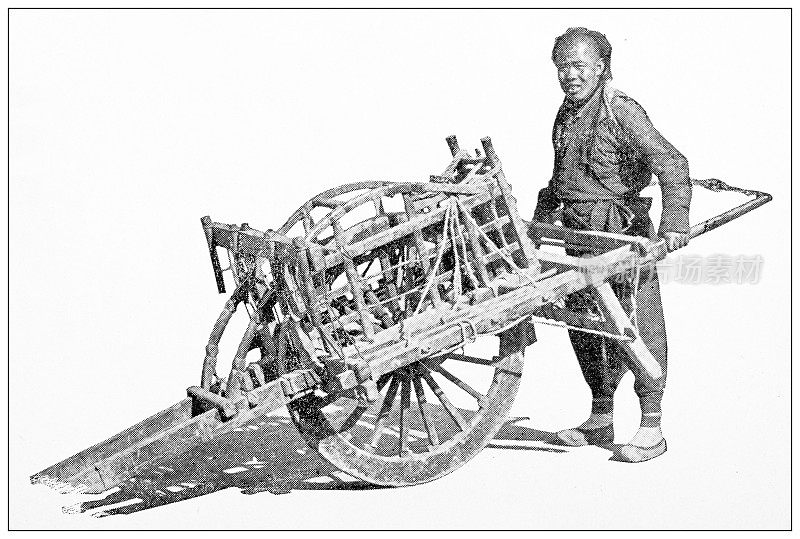 中国古董旅行照片:运货手推车