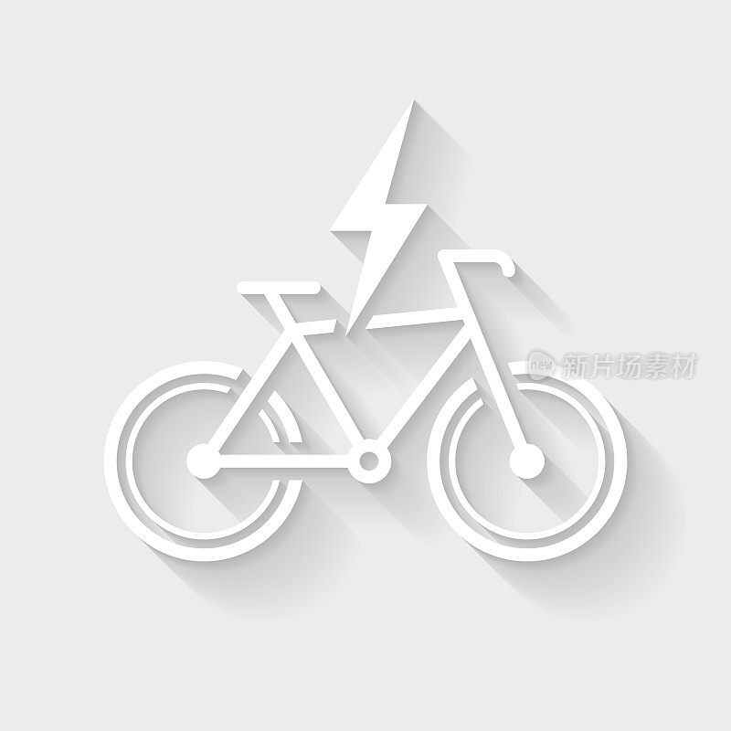 电动自行车当家。图标与空白背景上的长阴影-平面设计