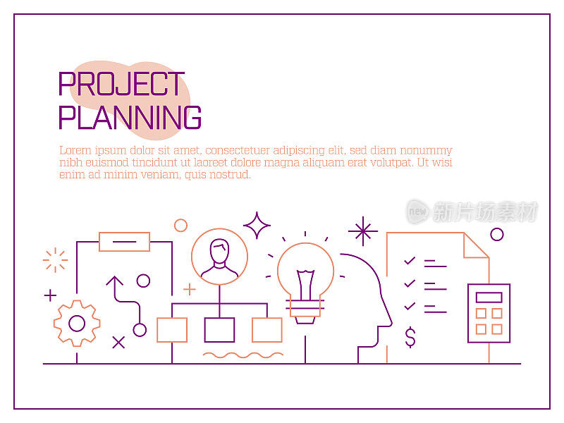 项目规划相关矢量横幅设计概念，现代线条风格与图标