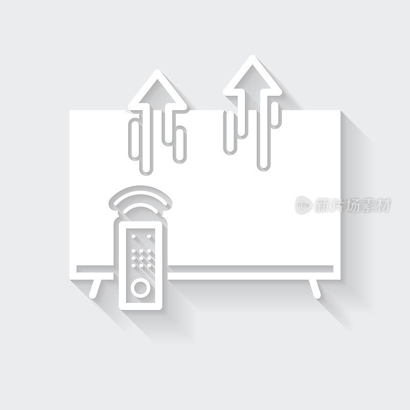 从电视发送。图标与空白背景上的长阴影-平面设计