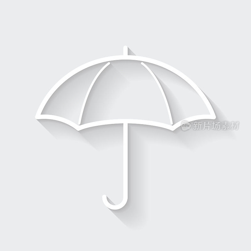 伞。图标与空白背景上的长阴影-平面设计