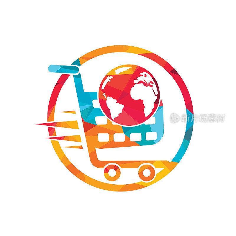 全球购物车矢量标志设计。网店logo设计概念。