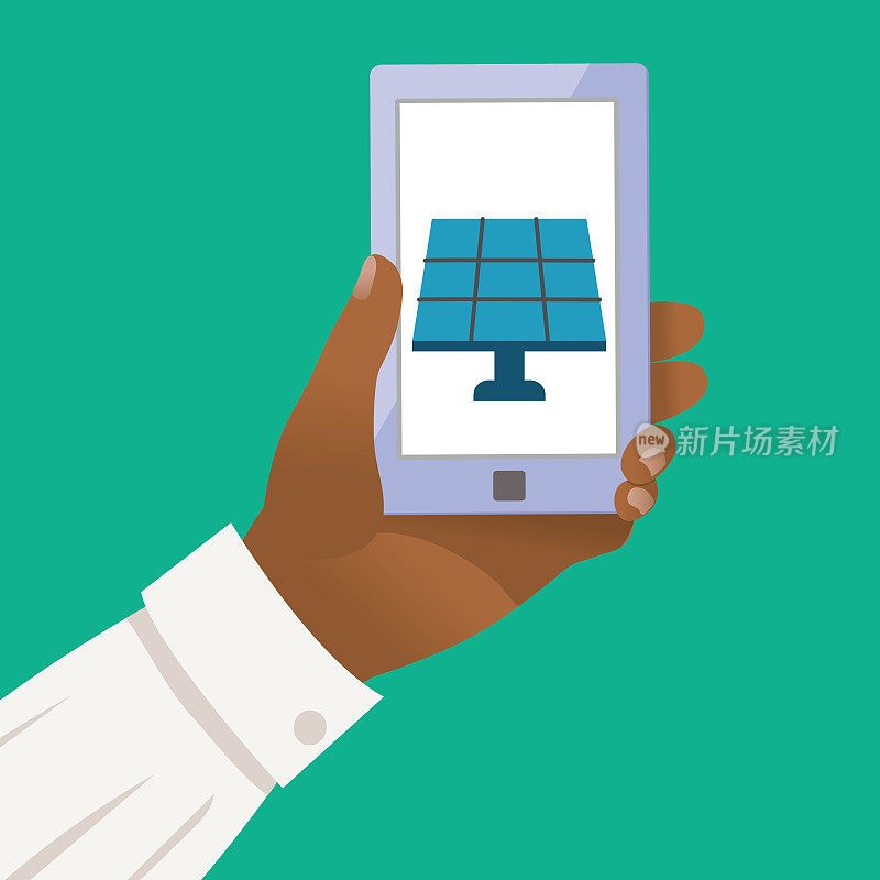 手持智能手机与环境图标-太阳能电池板