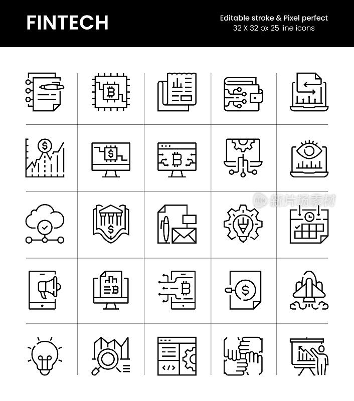 Fintech可编辑描边线图标