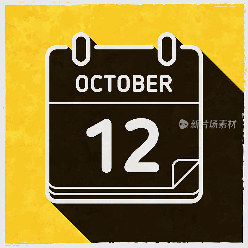 10月12日。图标与长阴影的纹理黄色背景