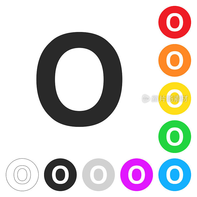 字母o，彩色按钮上的图标