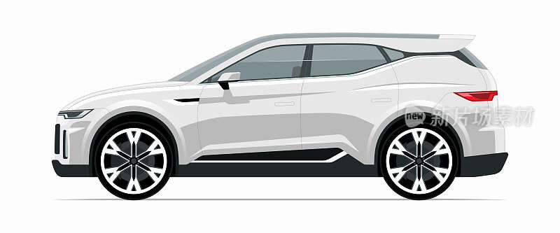 现代SUV汽车模型。左边的交叉车辆孤立在白色背景。向量白色汽车模板的品牌，广告，图标放置。简单的编辑。