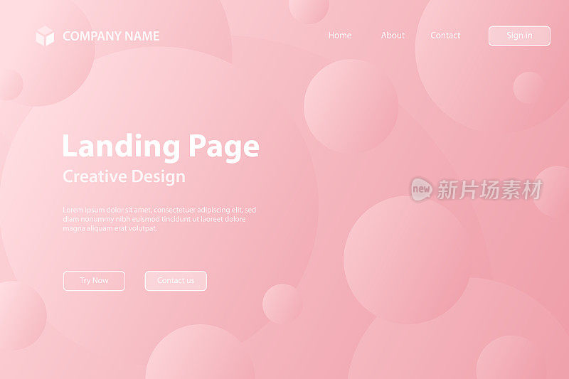 着陆页模板-抽象几何背景与粉红色梯度圆