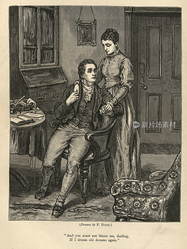 维多利亚时代的夫妻在家里，年轻的夫妇，19世纪70年代，19世纪的家庭生活