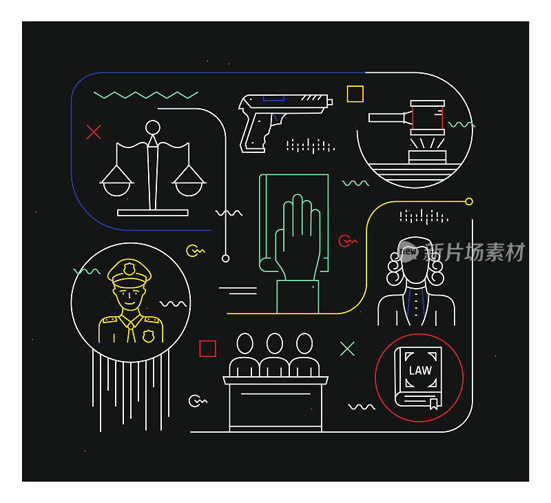 法律与正义设计的现代插图。